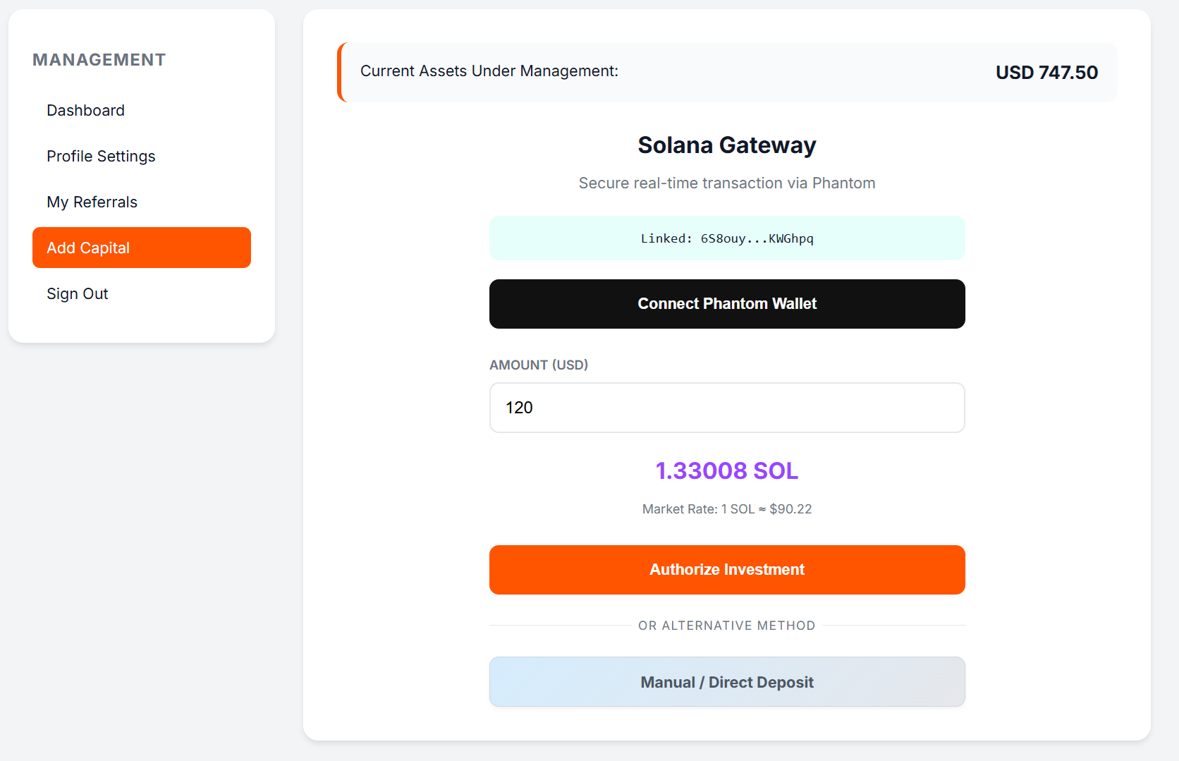 Connecting Wallet and Adding Capital