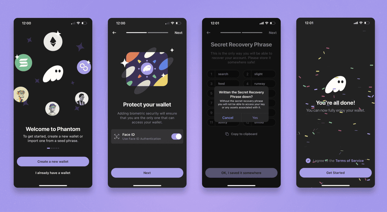 Phantom App Create New Wallet Onboarding Screen